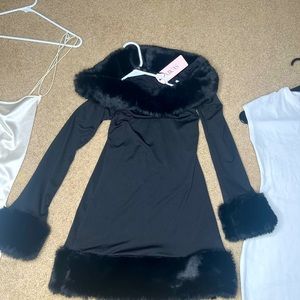 Black Micas off the shoulder faux fur dress size medium can fit small
